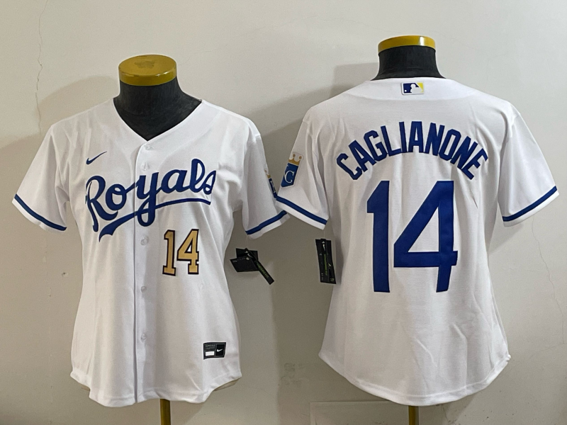 Women Kansas City Royals #14 Caglianone white Nike MLB 2025 jersey 009->women mlb jersey->Women Jersey